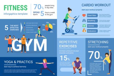 Grafik ve diyagram egzersiz yapan insanlar Fitness infographics gösteren resim
