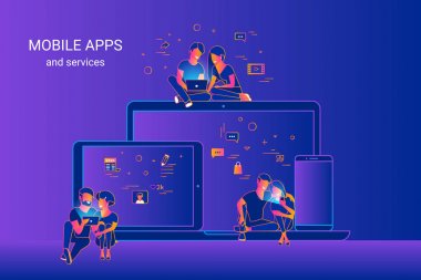 Degrade çizgi vektör çizim araçları kullanma ve ux ve UI tasarım zevk insanlar. Çapraz platform mobil apps kullanarak çiftler
