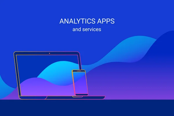 Analytics apps en diensten voor smartphone en laptop presentatie en prognose — Stockvector