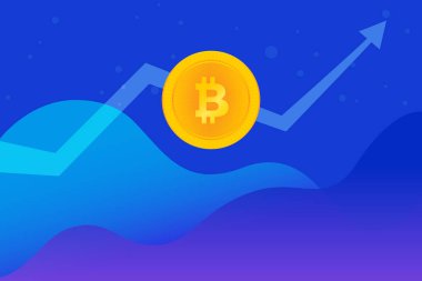 Bitcoin altın sembolü kavramı vektör çizim cryptocurrency üzerinde huge büyüme