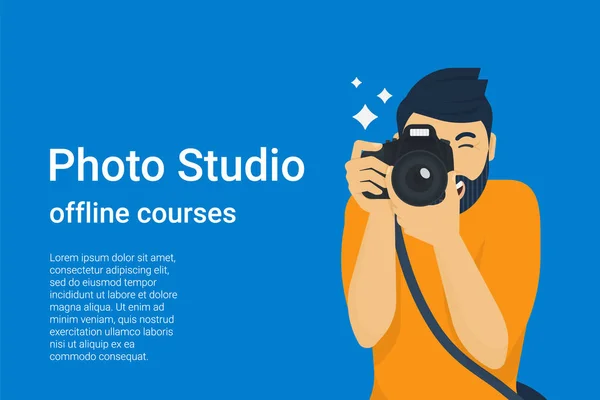 Feliz fotógrafo está tomando una foto — Vector de stock