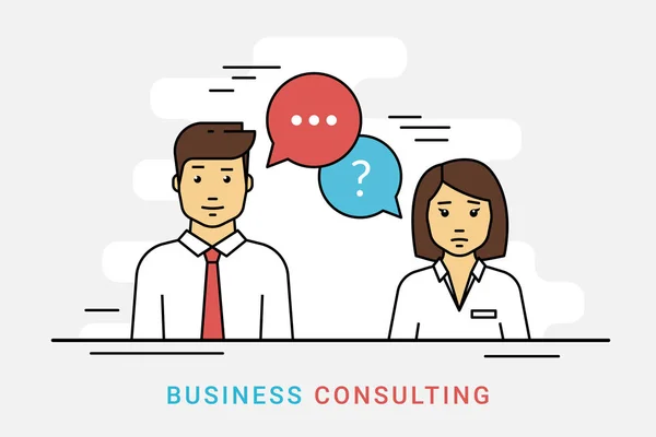 Business consulting and corporate solution with question and ide — Stock Vector