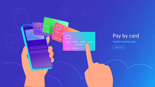 Mobil bankacılık uygulaması ve kredi kartı ile elektronik cüzdan üzerinden ödeme — Stok Vektör