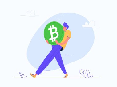 Bitcoin 'in ağır altın sembolünü taşıyan genç adam