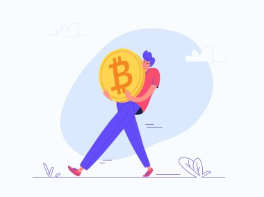 Bitcoin 'in ağır altın sembolünü taşıyan genç adam