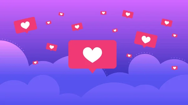 Las redes sociales hablan burbujas con corazones volando en las nubes — Archivo Imágenes Vectoriales