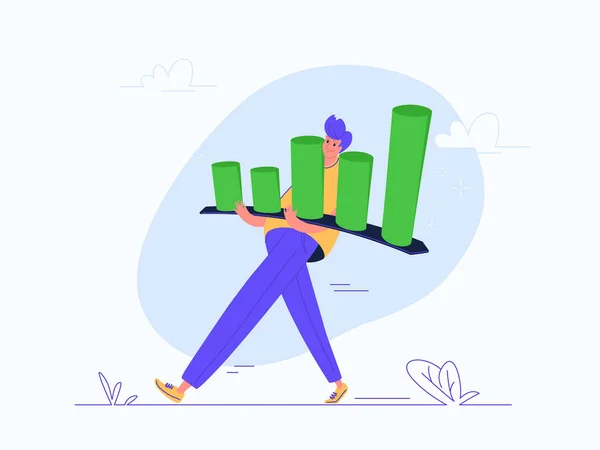 Junger Mann mit schwerer Wachstumsdiagramm — Stockvektor