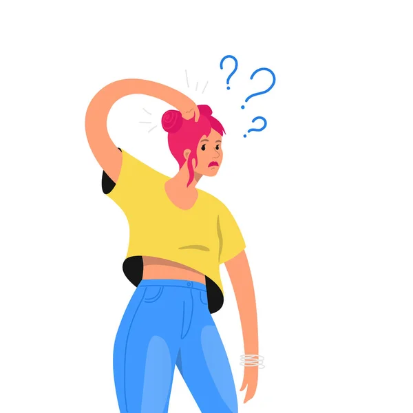 Confused redhead woman need an answer and has some doubt — 스톡 벡터