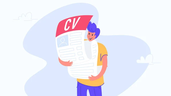 Feliz sonriente hombre abrazando grande cv cumplido forma a hr — Vector de stock