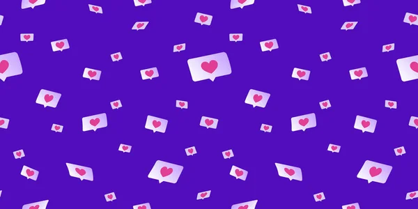 Social media likes and hearts flying down seamless pattern