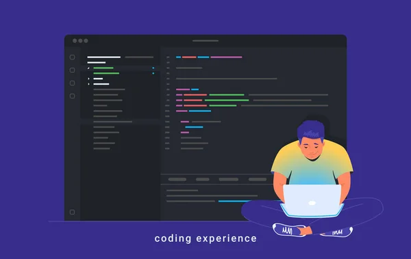 Doświadczenie w kodowaniu i tworzenie oprogramowania — Wektor stockowy