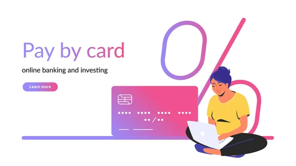 Payer par carte pour les services bancaires en ligne et investir bannière créative — Image vectorielle