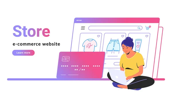 Situs web e-commerce toko daring - Stok Vektor