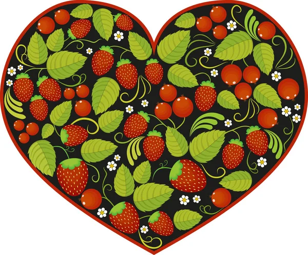 Coeur avec motif russe traditionnel Khokhloma . — Image vectorielle