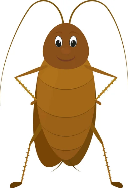 Funny brown cockroach standing and smiling on a white background. — Stock Vector