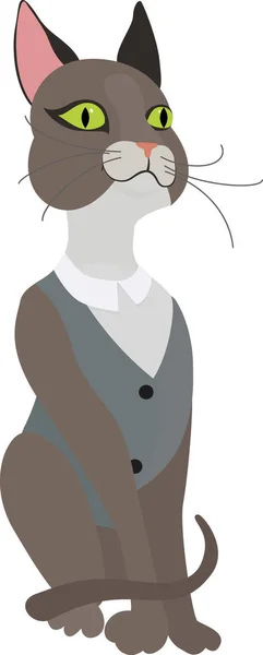 Szary kot w kamizelki na białym tle — Wektor stockowy