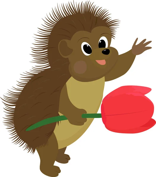 Cartoon brauner Igel mit Blume — Stockvektor