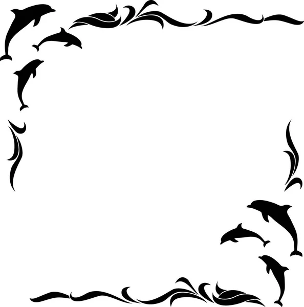 Kvadratiska svartvita ram med delfiner. vektor — Stock vektor