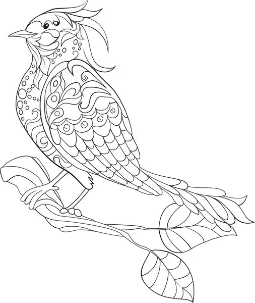 Pájaro de fantasía. garabato dibujado a mano. Dibujo para colorear antiestrés para adultos — Vector de stock