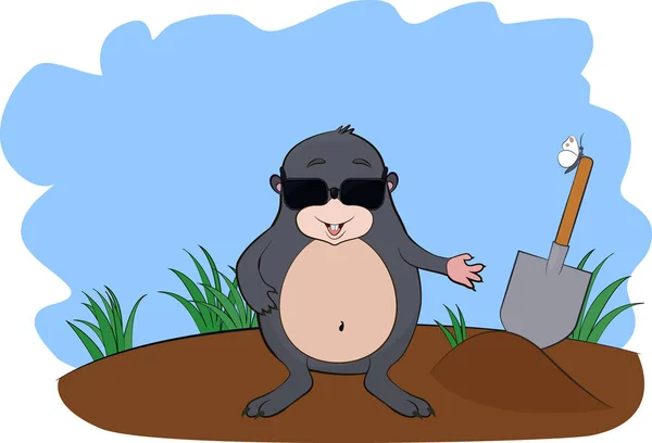 Cartoon cute mole in sunglasses — Stock Vector