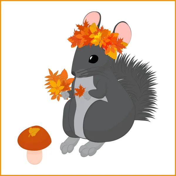 Cartoon fall vector illustration of cute chinchilla in autumn leaves — 스톡 벡터