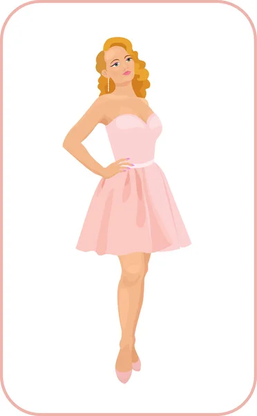 Krásná žena v růžových šatech. Vektorová ilustrace na bílém pozadí. — Stockový vektor