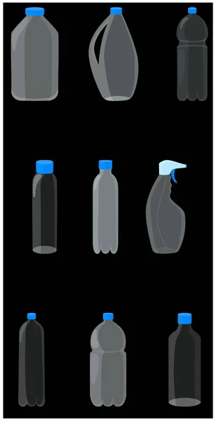 Set de botellas de plástico blanco sobre fondo negro — Archivo Imágenes Vectoriales