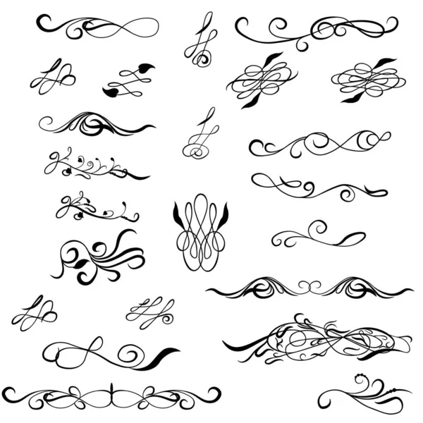 Set of calligraphic hand drawn decorative elements — Stock Vector