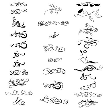 Dekoratif elementler çizilmiş el yazısı seti