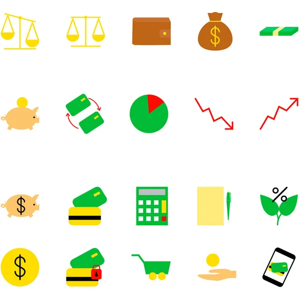 Set Color Flat Financial Bank Icons Isolated White Bank Business — Stock Vector