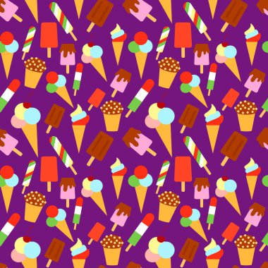 Kusursuz bir geçmişi ve menekşeli dondurması var. Tekstil dokusu ve buzlu şeker ve dondurma külahlı hediye kağıdı.