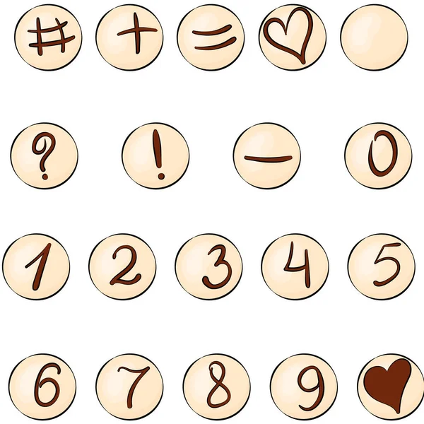 Ensemble de bonbons ronds au chocolat blanc avec chiffres — Image vectorielle