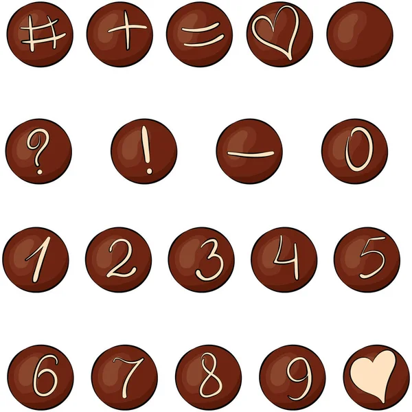 Ensemble de bonbons au chocolat ronds avec chiffres — Image vectorielle
