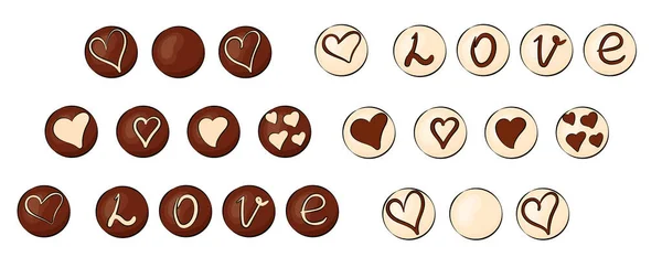 Набор круглого шоколада с любовными письмами на белом — стоковый вектор