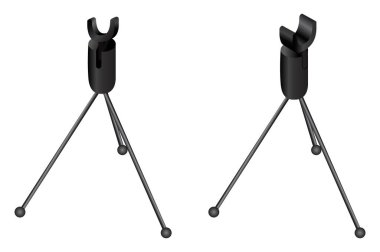 Kamera ya da mikrofon için boş tripod. beyaz üzerine izole edilmiş çekim ekipmanları. hisse vektör illüstrasyonu