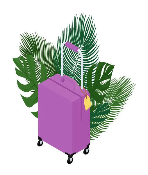 Pinkfarbener Koffer Auf Rädern Isoliert Auf Weiß Isometrischer Koffer Illustration — Stockvektor
