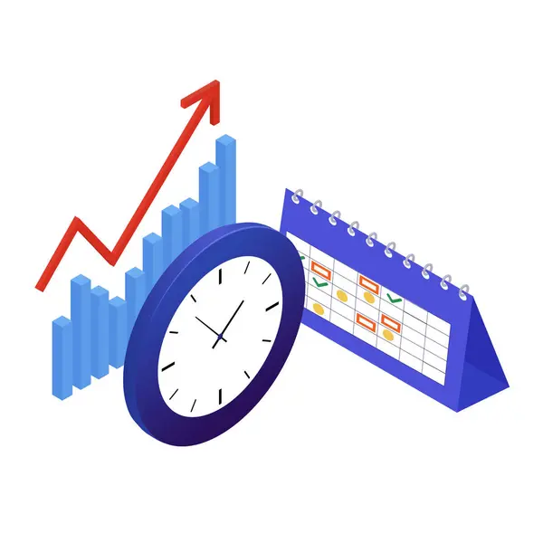 Conceito Gestão Tempo Ilustração Isométrica Vetorial Organização Processo Trabalho Equipa — Vetor de Stock