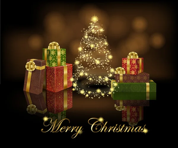 Afiş stilize parlak Noel ağacı ve hediye ile tebrik 