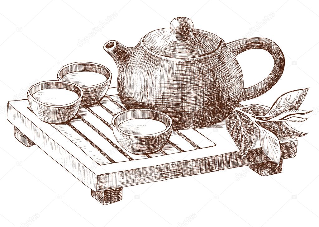 Traditional clay pot and pialats set for Chinese tea ceremony