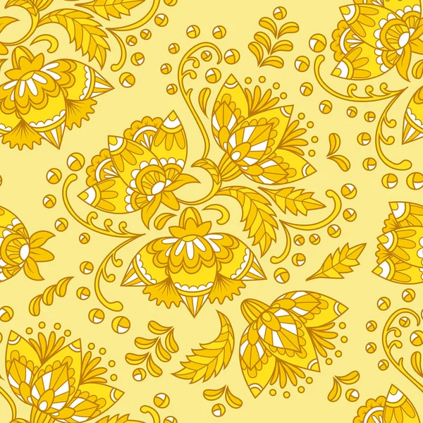 Floral etnische naadloze patroon in gele kleuren — Stockvector