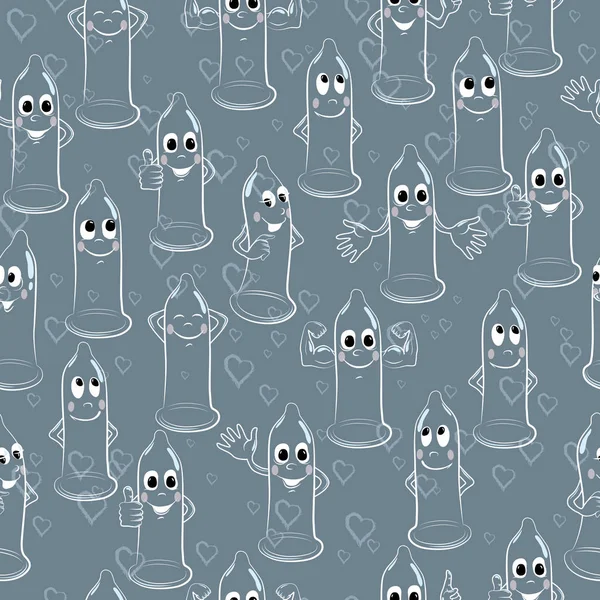Dibujos animados condones patrón sin costura 3 — Vector de stock
