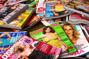 Archive of glossy media of fashion magazines 2003-2007 in the collection of the Moscow press store on April 20, 2019 clipart