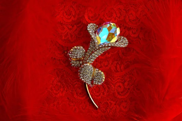 Accessory Flower Brooch Crystals Rhinestones Decorating Scarf Jacket Dress Lies — 스톡 사진