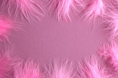 Pembe fuşya arka plan kenarlarında tüylü pembe tüyler, klasik retro sanat deco tarzı.