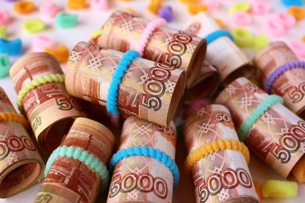 Dinero Ruso 5000 Cinco Mil Rublos Retorcidos Tubo Asegurado Con — Foto de Stock