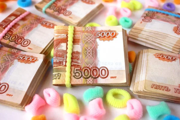 Paquetes Billetes Asegurados Con Una Banda Elástica Moneda Rusa Denominación — Foto de Stock