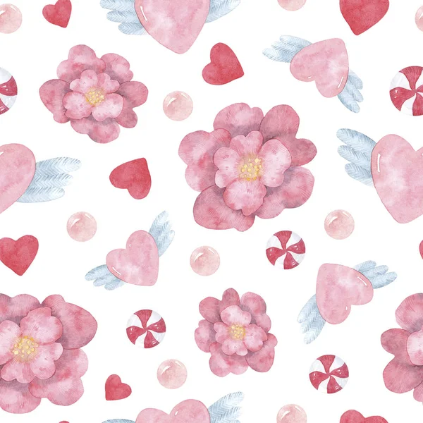 Patrón Romántico Sin Costuras Con Flores Acuarela Tarjetas Dulces Ideal — Foto de Stock
