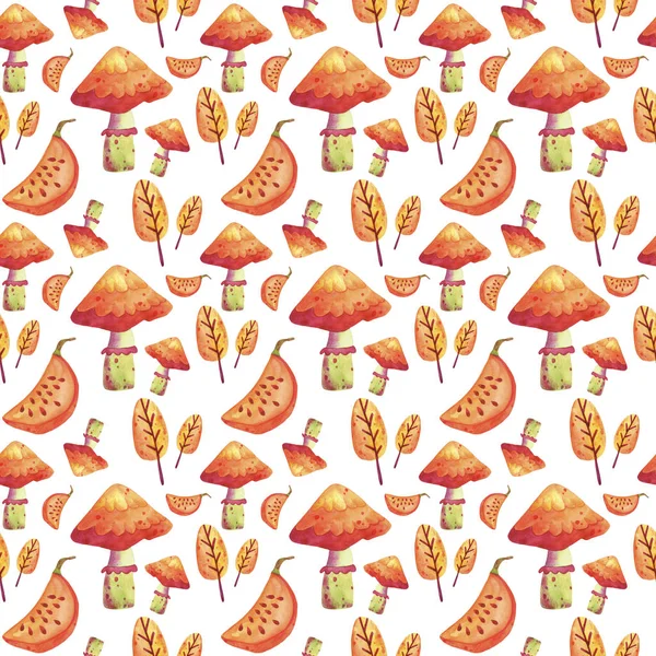 Autumn seamless pattern of bright watercolor elements. Suitable for fabrics, textiles, paper, cards and design