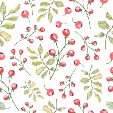 Suluboya yaprakları, böğürtlenler, tomurcuklar ve dallarla kusursuz desen baskı, tekstil, kumaş, ambalaj ve yapıştırma kağıdı, duvar kağıdı ve herhangi bir tasarım için mükemmeldir..