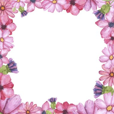 Pembe ve yeşil renklerde suluboya elementlerin güzel çerçevesi. Kartvizitler, davetiyeler ve tasarım için uygun